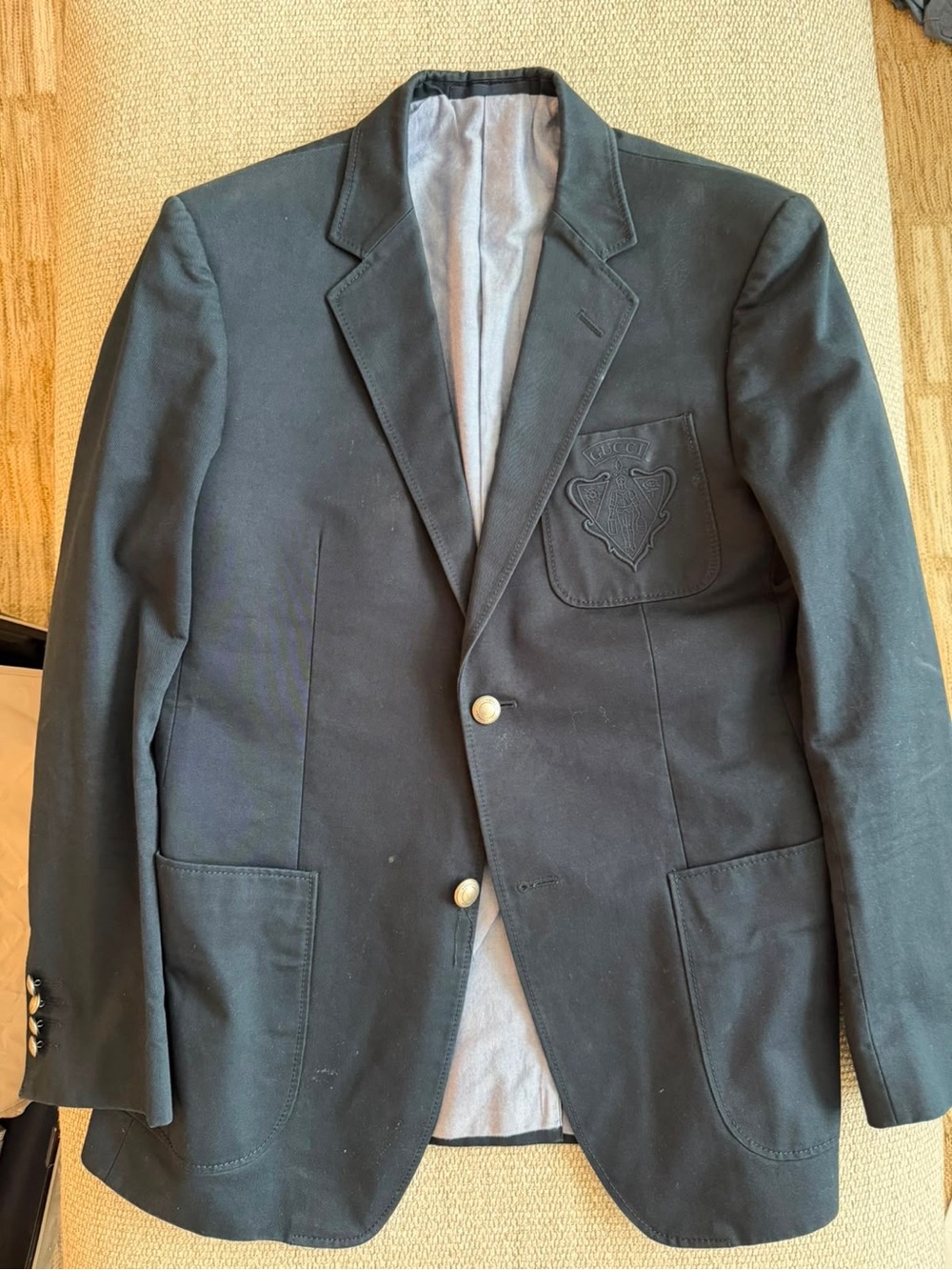 Men's Gucci Blue Blazer with Embossed Chest Crest